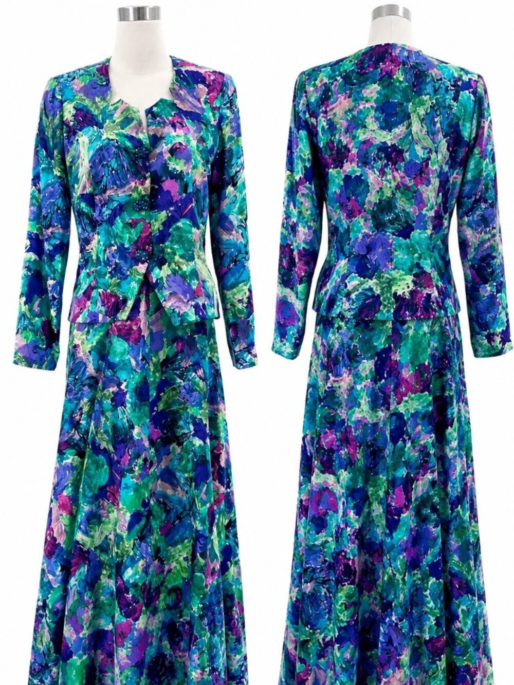 Anne Crimmins UMI Collections 100% Silk Abstract Print Skirt & Blazer Size 12